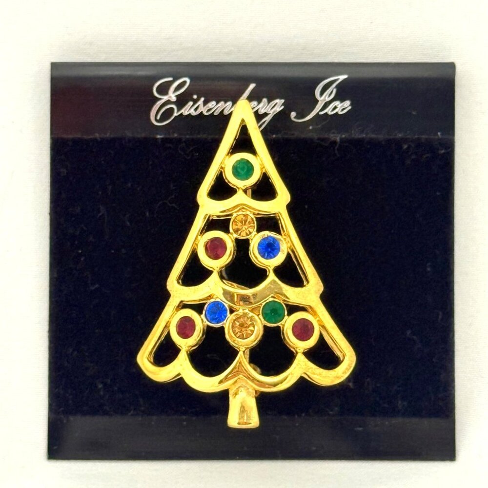 Collectible Vintage Eisenberg Ice Goldtone Christmas Tree Brooch - NOS